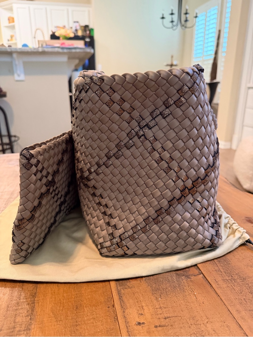 Naghedi St. Barths Woven Tote in Cashmere and Bronze Metallic, Medium - Picture 5 of 14